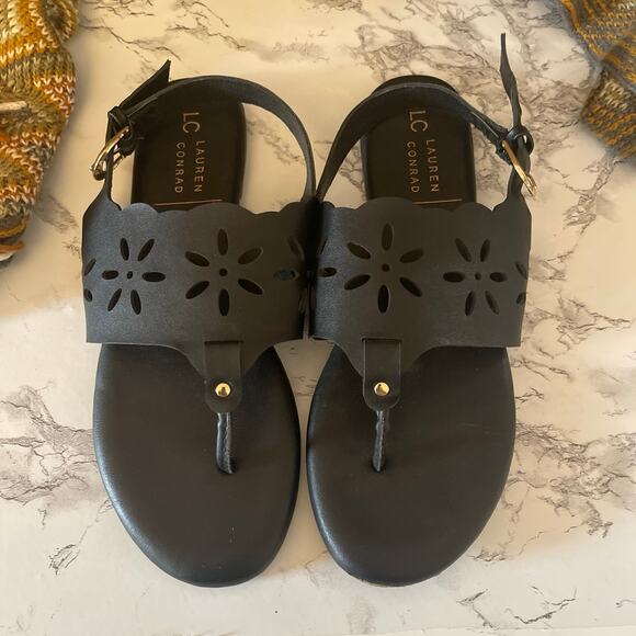 Black LC Lauren Conrad Jarrah Women's Floral Thong Sling Back Size 9 M. - Picture 7 of 8